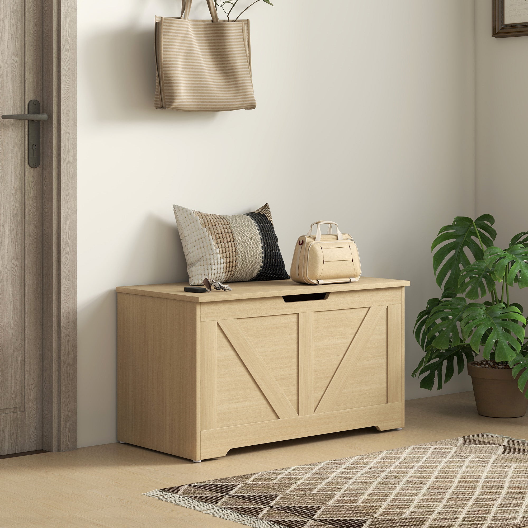 Kozy - 100L Home Storage Box, with Safety Hinges - Natural Wood Finish