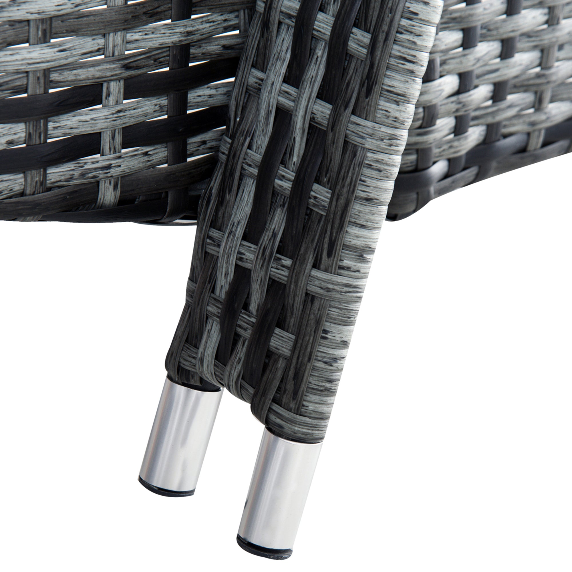 Kozy 3 Pieces Rattan Sun Loungers, Garden Wicker Wheeling Recliner , PE Rattan Lounge Chairs w/ Cushions & Side Coffee Table Grey