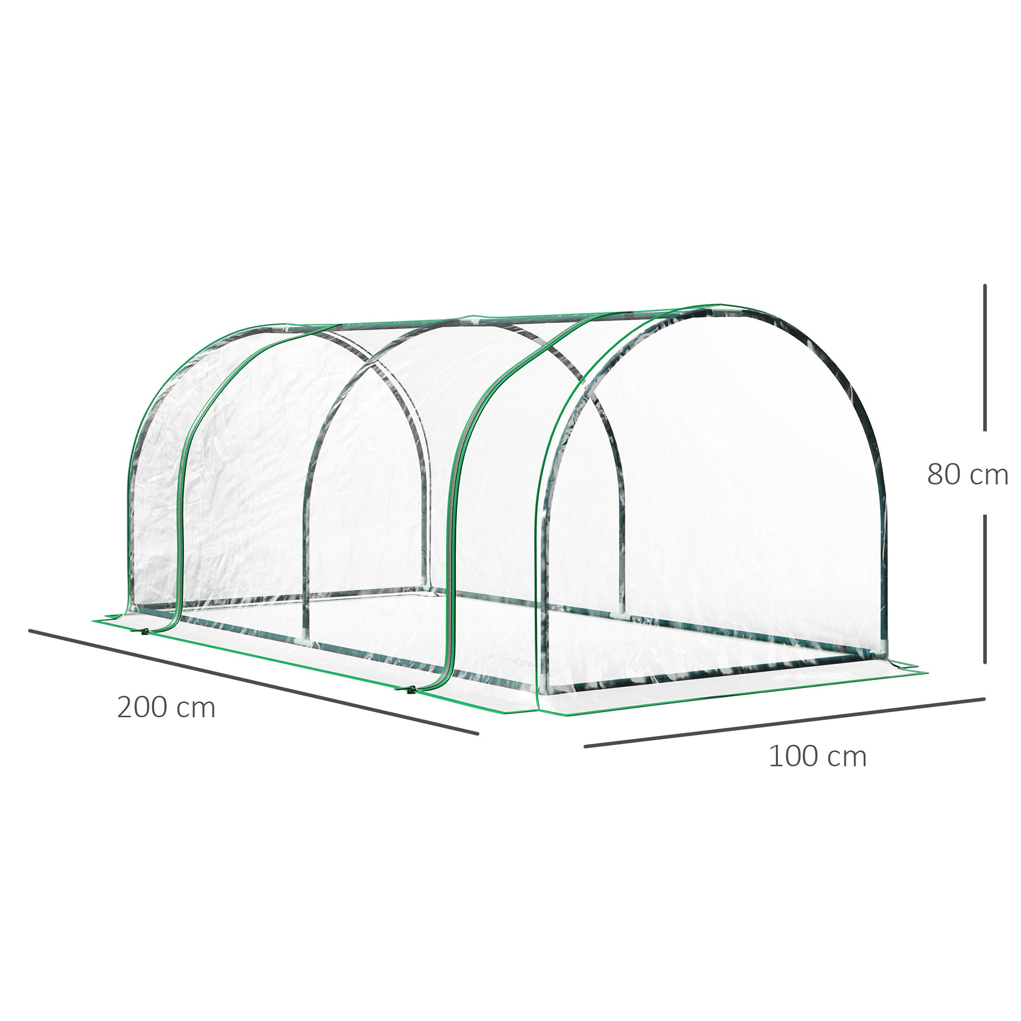 Kozy Tunnel Greenhouse Green Grow House for Garden Outdoor, Steel Frame, PVC Cover, Transparent, 200 x 100 x 80cm
