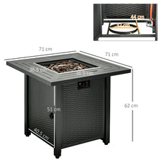 Kozy Square Propane Gas Fire Pit Table, 40000 BTU Rattan Smokeless Firepit Patio Heater with Protective Cover, Lava Rocks and Lid, 71cm x 71cm x 62cm, Black
