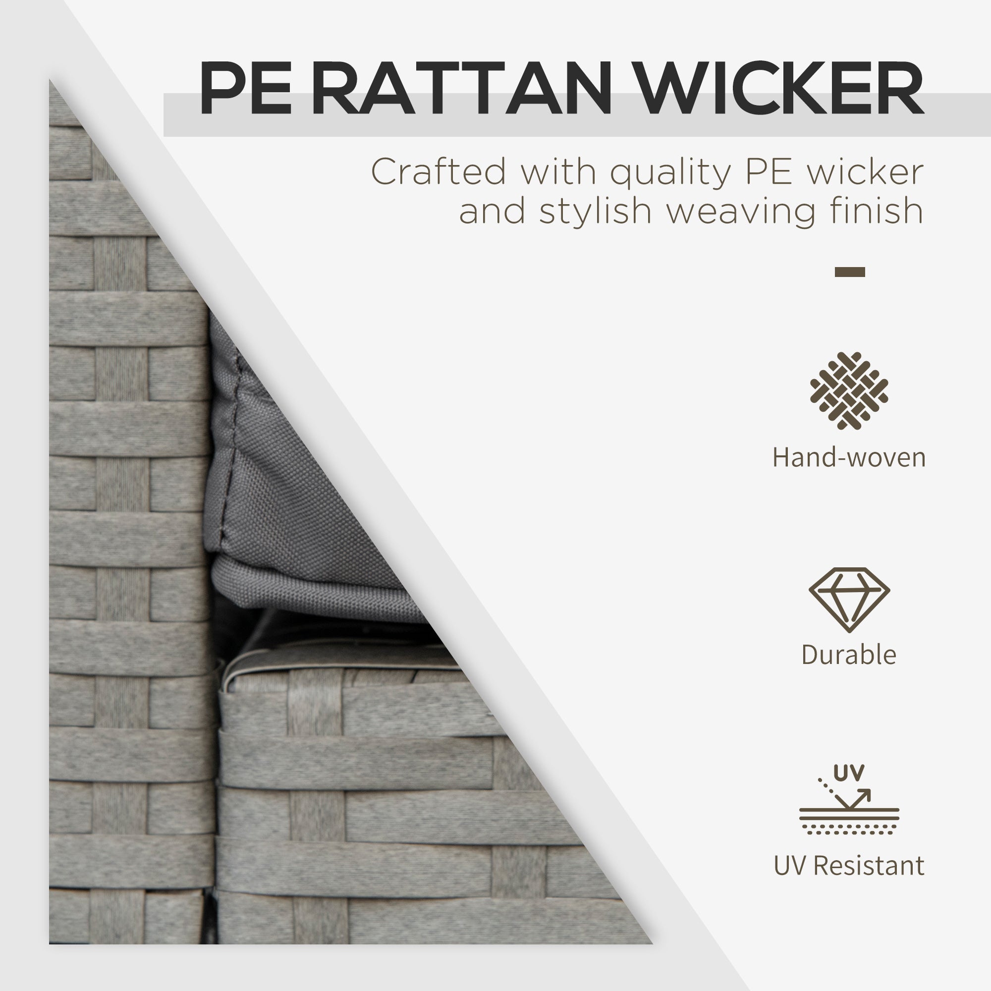 Kozy 3 Pieces Rattan Bistro Set with Glass Top Coffee Table, Chairs and Cushions for Outdoor, Patio, Balcony, Grey