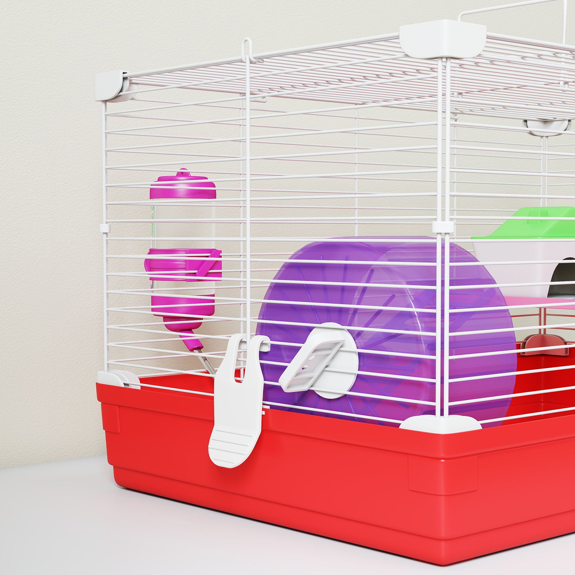 Kozy Hamster Cage, Small Gerbil Cage 2 Tiers Portable w/ Handle, Exercise Wheel, Water Bottle, Dishes