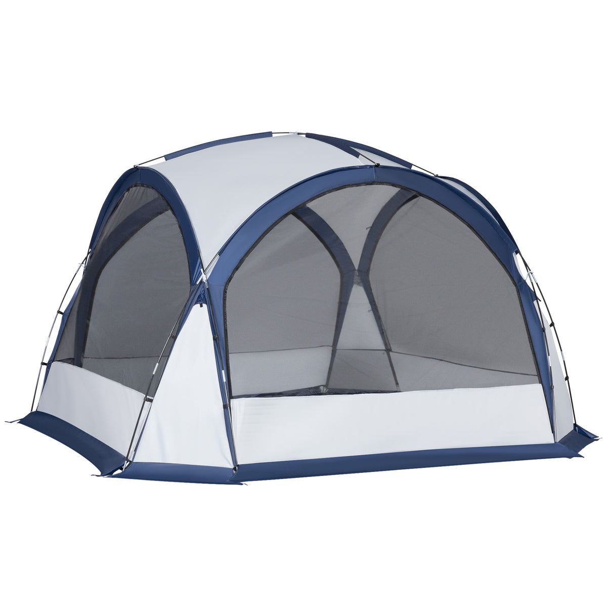 Kozy Dome Tent for 6-8 Person, Camping Tent with 4 Zipped Mesh Doors, Removable Oxford Cloth, Lamp Hook, Portable Carry Bag, White and Blue