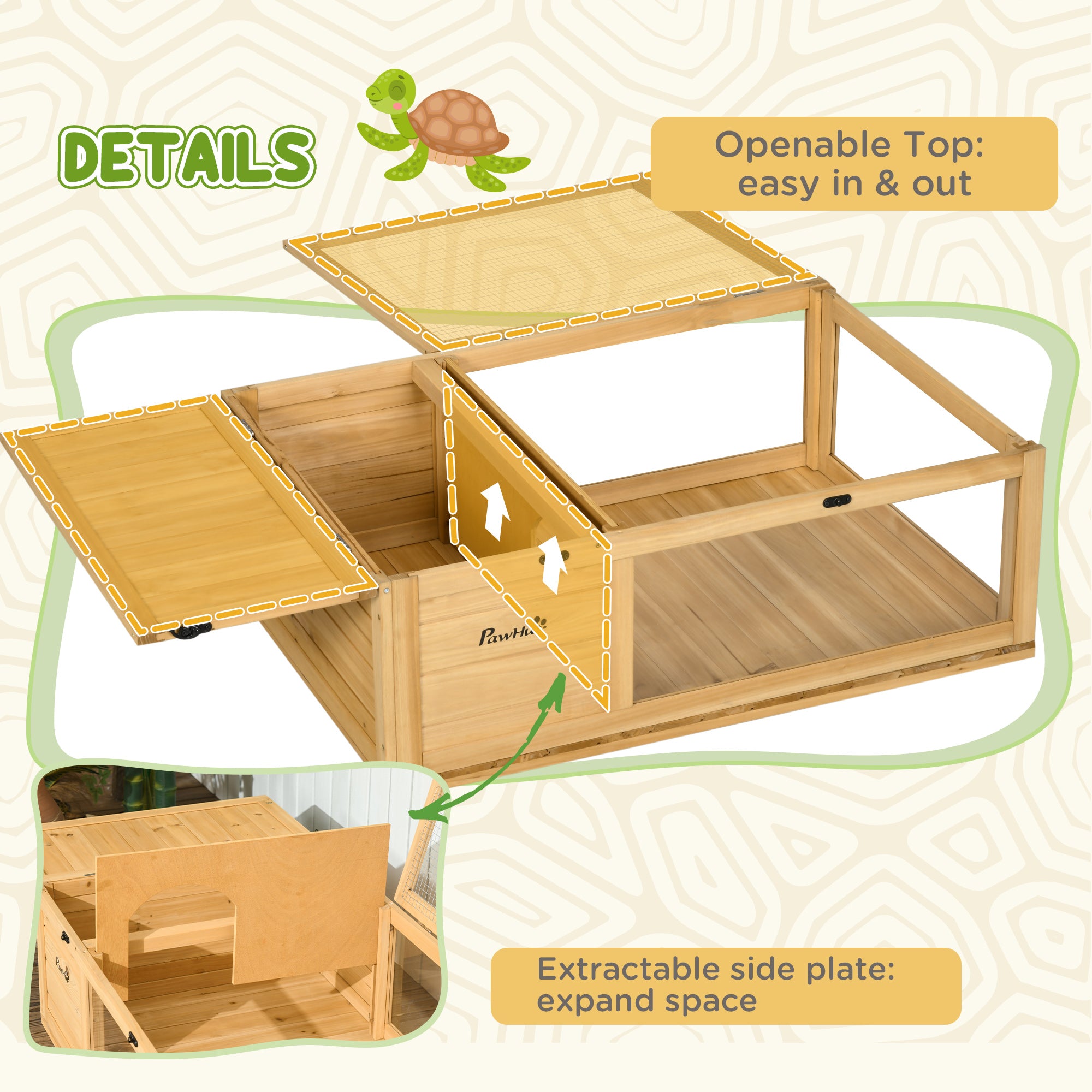 Kozy - Tortoise House, Small Reptile Wooden House, with Mesh Roofs, Side Panels, for Turtles, Lizards, Geckos and Snakes