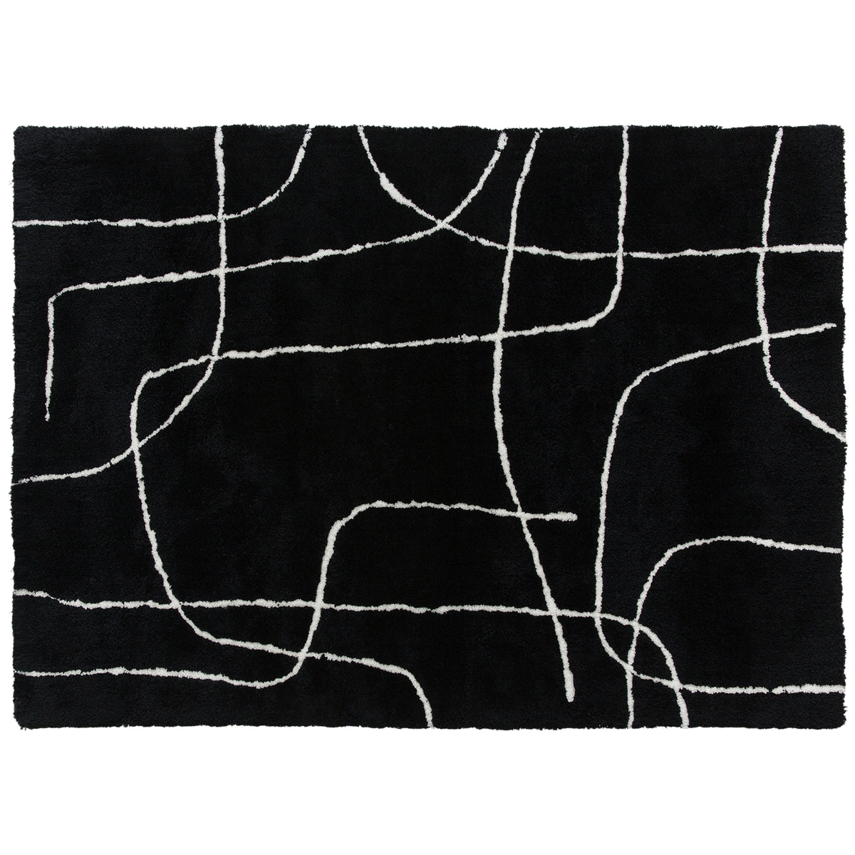 Kozy - Modern Fluffy Area Rug, Geometric Pattern Washable Rug, Soft High Pile Floor Carpet for Living Room, Bedroom, Dining Room, Home Office, 170 x 120 cm, Black