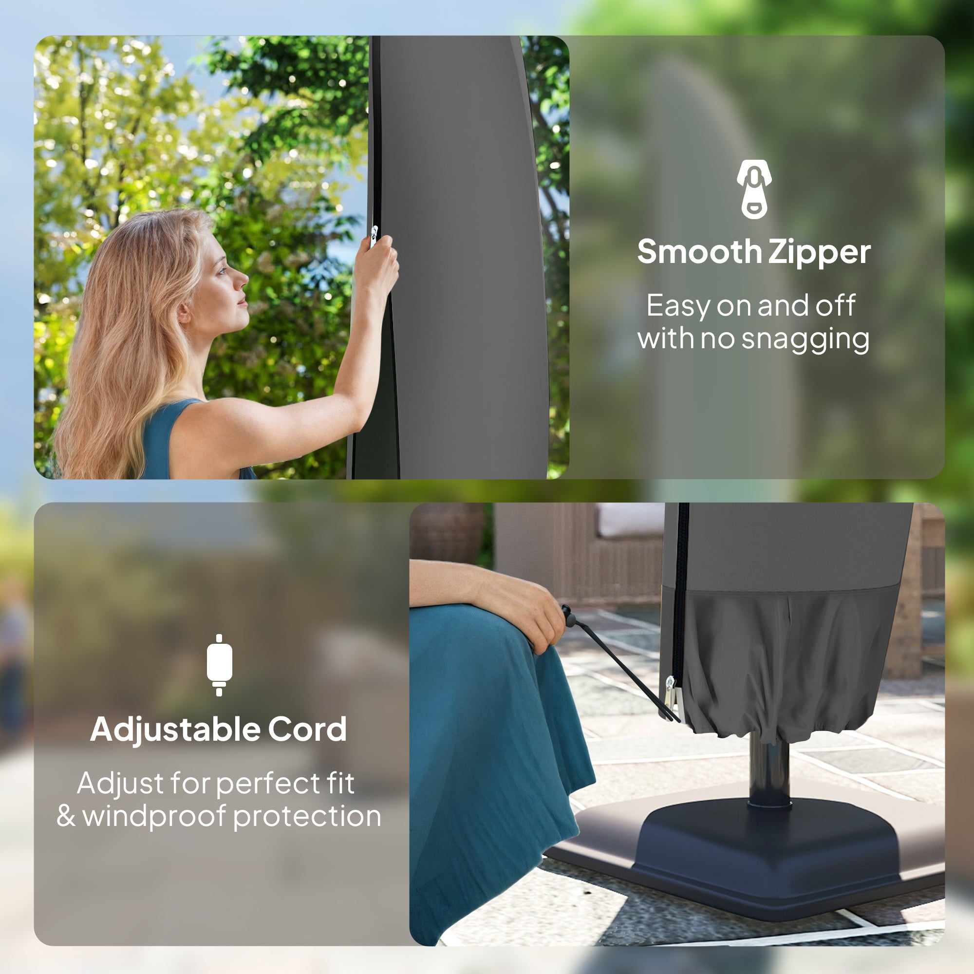 Kozy - Parasol Cover, 600D Oxford Cantilever Umbrella Cover Fit for 2-4m Parasol, Banana Umbrella Protector with Zipper for Outdoor Garden, Patio, Black