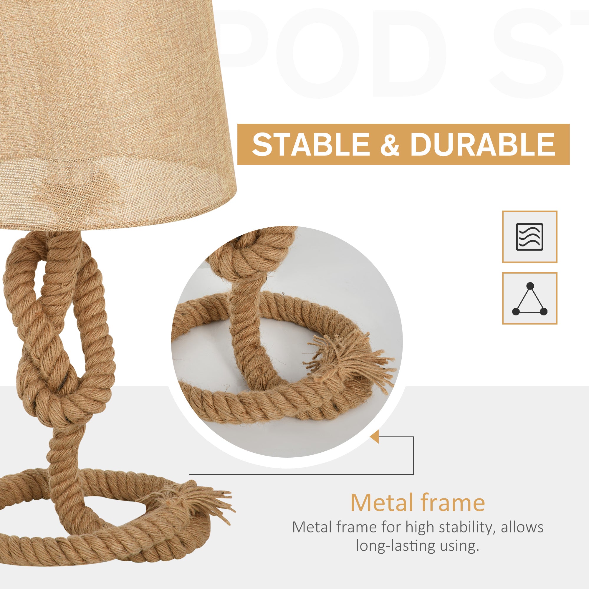Kozy Nautical Style Table Lamp with Fabric Lampshade Metal Frame Power Switch, 48cm Home Desk Lamp Bedroom Living Room Study E27 Base, Beige