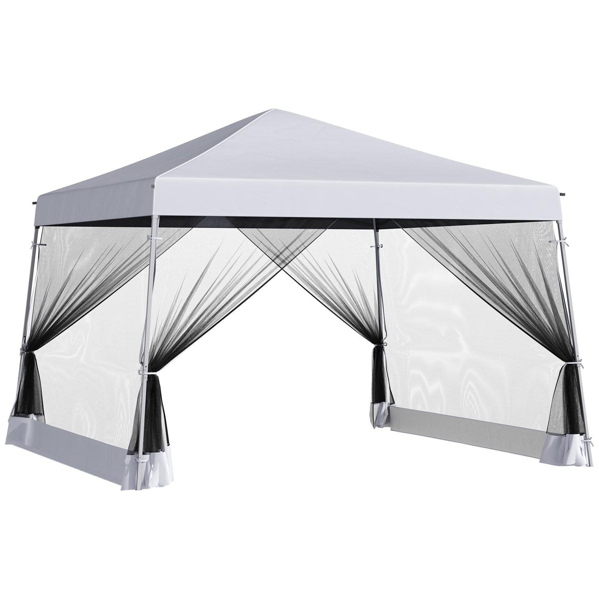 Kozy Outdoor Garden Pop-up Gazebo Canopy Tent Sun Shade Event Shelter Folding with Adjustable Height, Mesh Screen Side Walls 3.5 M × 3.5 M Base / 3 M × 3 M Top, White