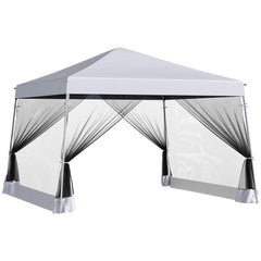 Kozy Outdoor Garden Pop-up Gazebo Canopy Tent Sun Shade Event Shelter Folding with Adjustable Height, Mesh Screen Side Walls 3.5 M × 3.5 M Base / 3 M × 3 M Top, White