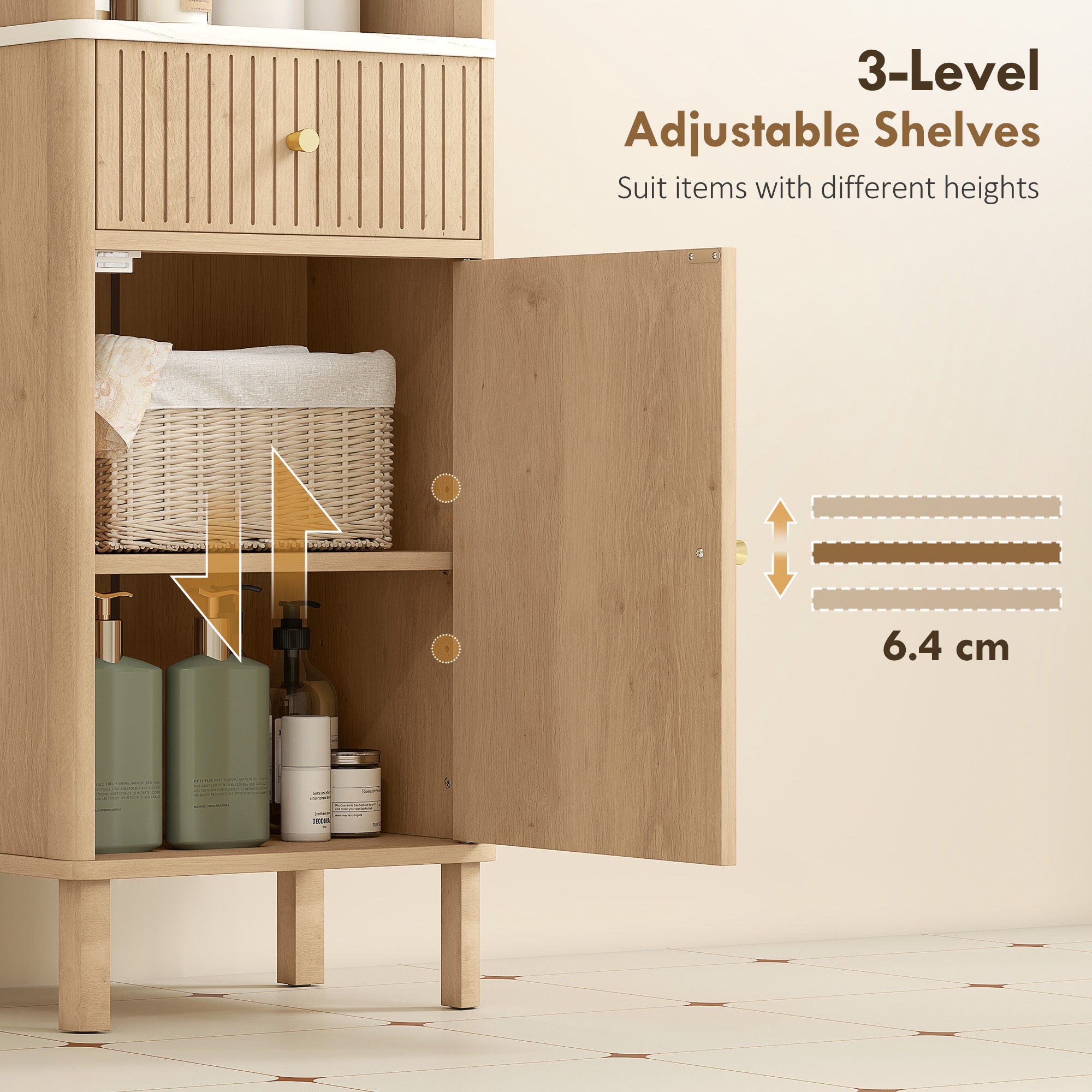 Kozy Multi-Storage Slimline Bathroom Cabinet - Wood-Effect