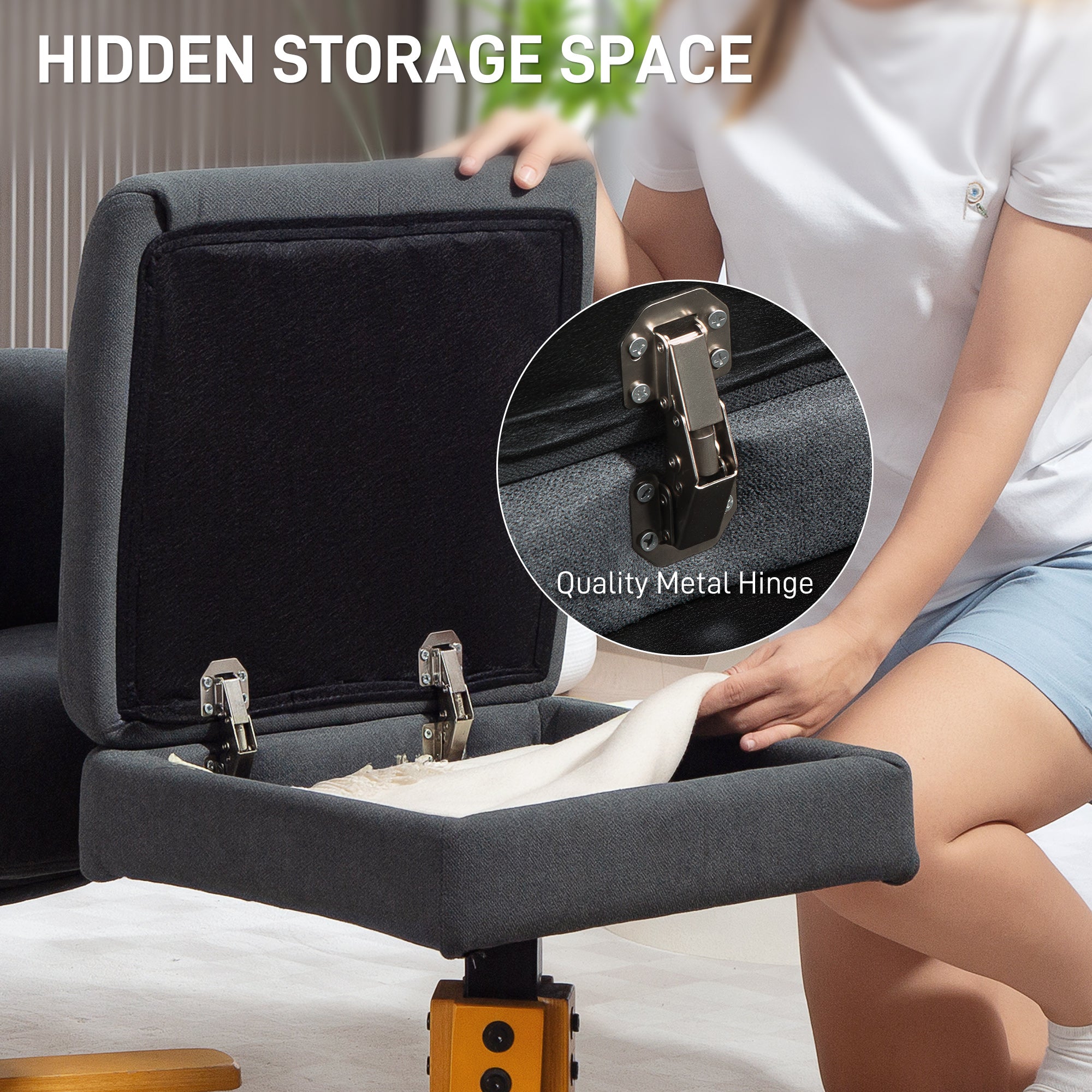 Kozy - Linen-Look Recliner, with Storage Ottoman - Grey