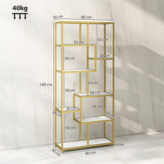 Kozy Seven-Tier Geometric Bookcase - White/Gold Tone