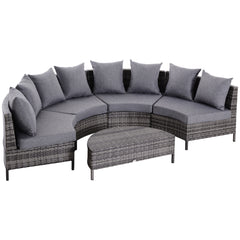 Kozy 5 Pieces Rattan Garden Furniture Set, 4 Seater Half-Round Garden Sofa Set with Thickened Cushions, Wicker Conservatory Furniture with 4 Chairs, Rattan Coffee Table and Pillows, Grey
