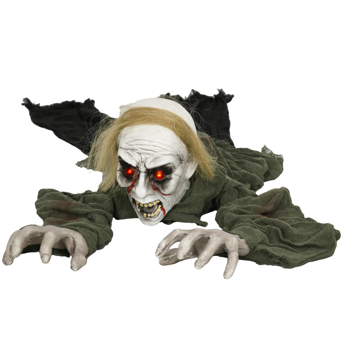 Kozy - 167 cm Outdoor Halloween Decoration Crawling Zombie, Animated Prop Decor with Sound Activated, Light Up Eyes