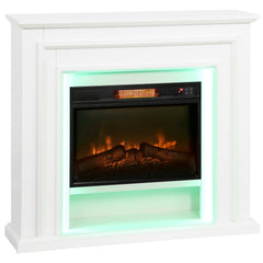 Kozy Electric Fireplace with Surround, LED Lights, 38" 1800W Inset Electric Fire and Mantel Reach up to 30 m² with Realistic Flame Effect & 3 Brightness, Remote & Timer for Living Room, White