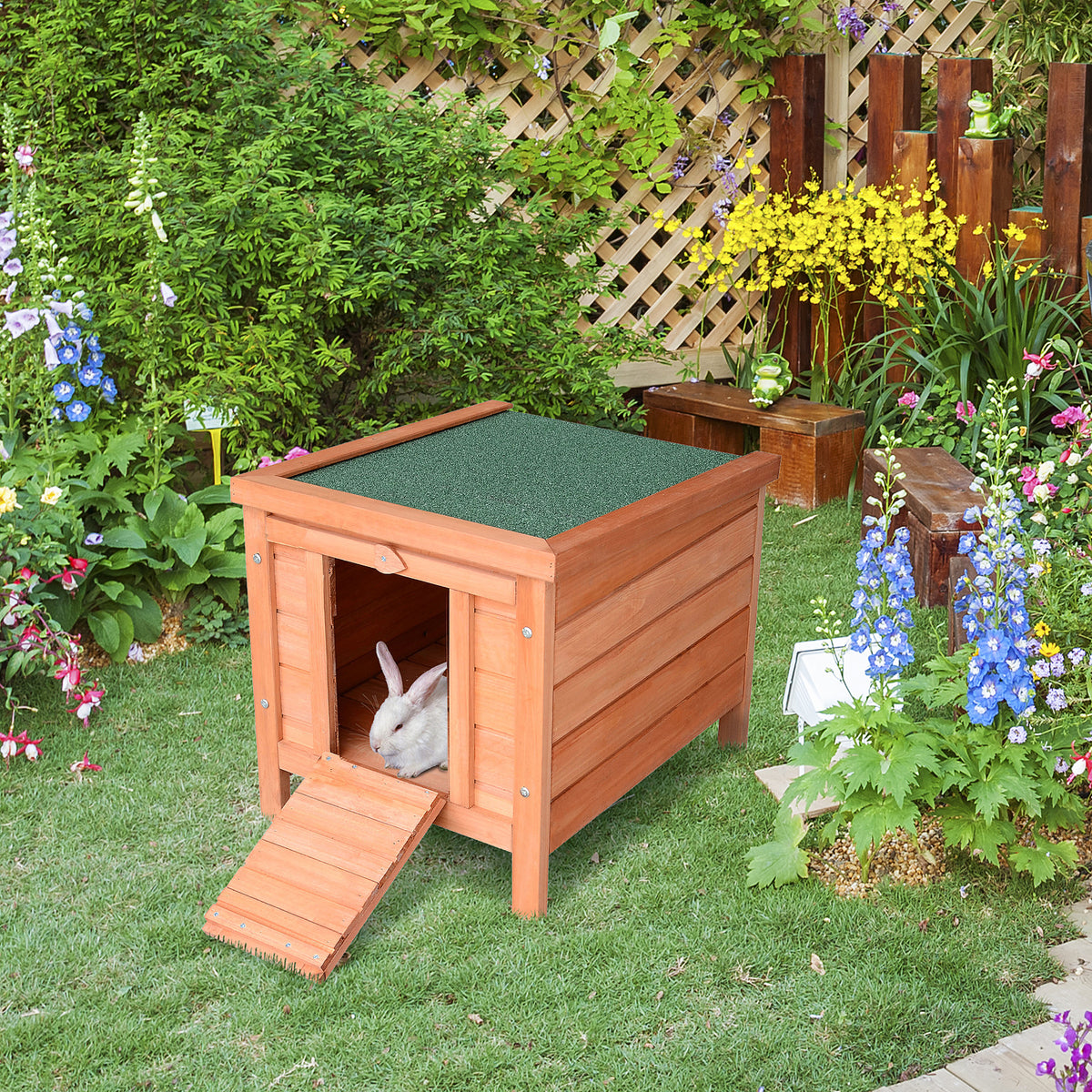 PawHut Wooden Rabbit Hutch Bunny Puppy Cage Guinea Pig Hide House Pet Habitat Small Animals Ferret 51 x 42 x 43 cm, Natural