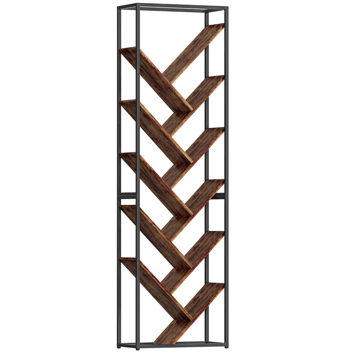 Kozy 10 Shelf Industrial-Style Bookshelf - Black/Brown