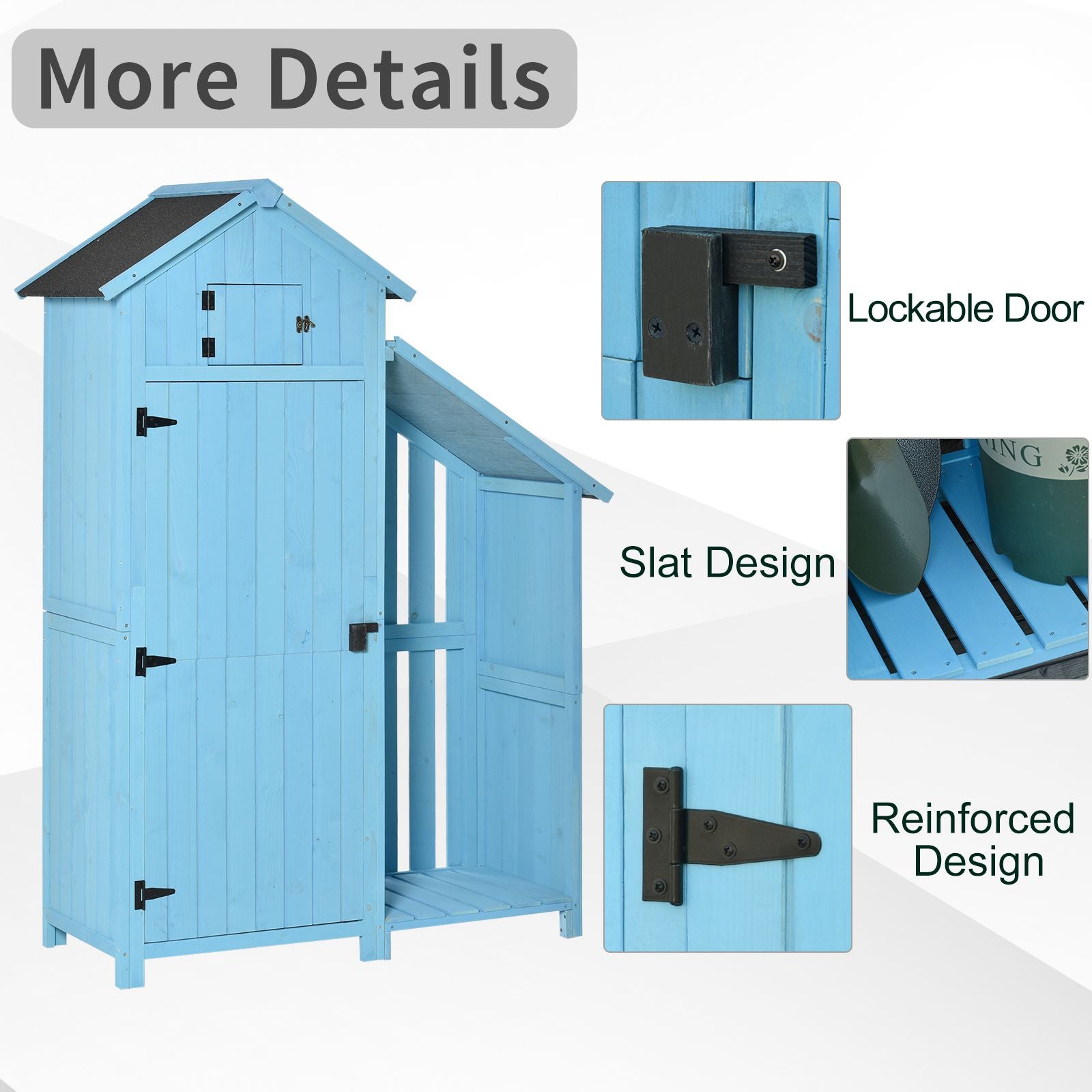 Kozy Wooden Shed, Garden Storage Cabinet with Log Store, Waterproof Asphalt Roof and Lockable Door, Narrow Tool Organizer, 130 x 55 x 180 cm