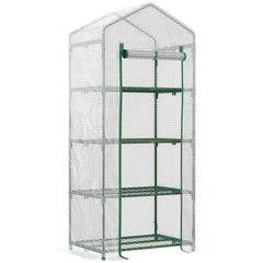 Kozy 4 Tier Mini Greenhouse, Portable Compact Green House with Steel Frame, PE Cover, Roll-up Door, 70 x 50 x 160 cm, White