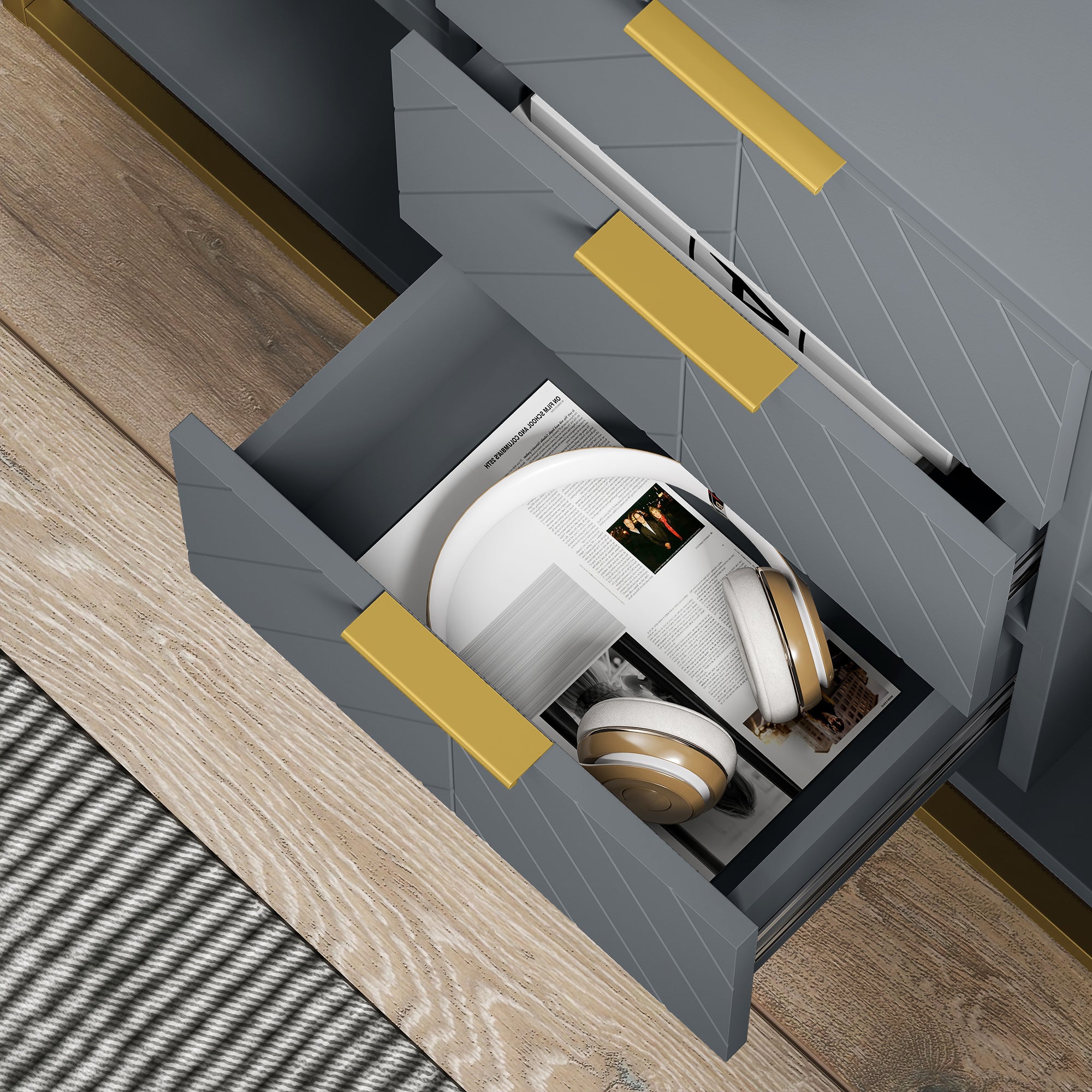 Kozy Sideboard with 3 Drawers and Adjustable Shelves for Living Room - Grey