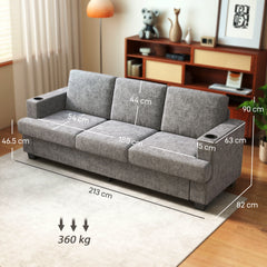 Kozy - 3 Seater Sofa with USB Ports & Cup Holders - Grey