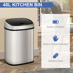 HOMCOM Stainless Steel Sensor Dustbin Automatic Touchless Rubbish Garbage Waste Bin 48L