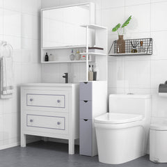 HOMCOM Slimline Bathroom Storage Free-Standing Bathroom Cabinet Unit Tall Shelf Toilet Tissue Cupboard w/Drawers - Grey and White | Aosom UK