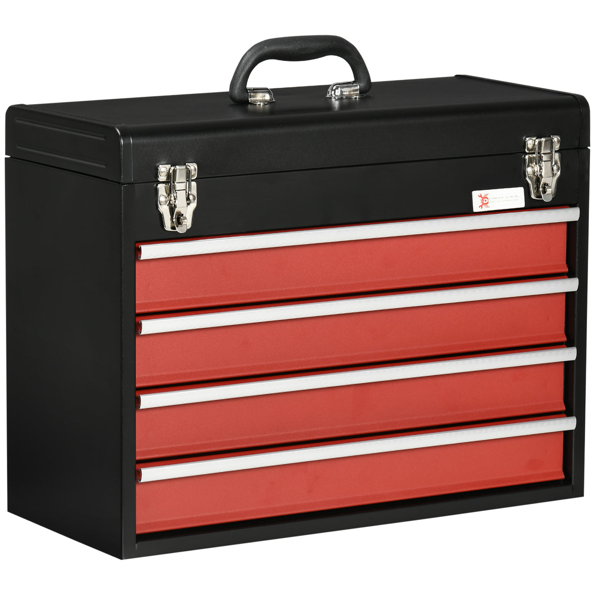 Kozy 4 Drawer Tool Chest, Lockable Metal Tool Box with Ball Bearing Runners, Portable Toolbox, 510mm x 220mm x 395mm, Black