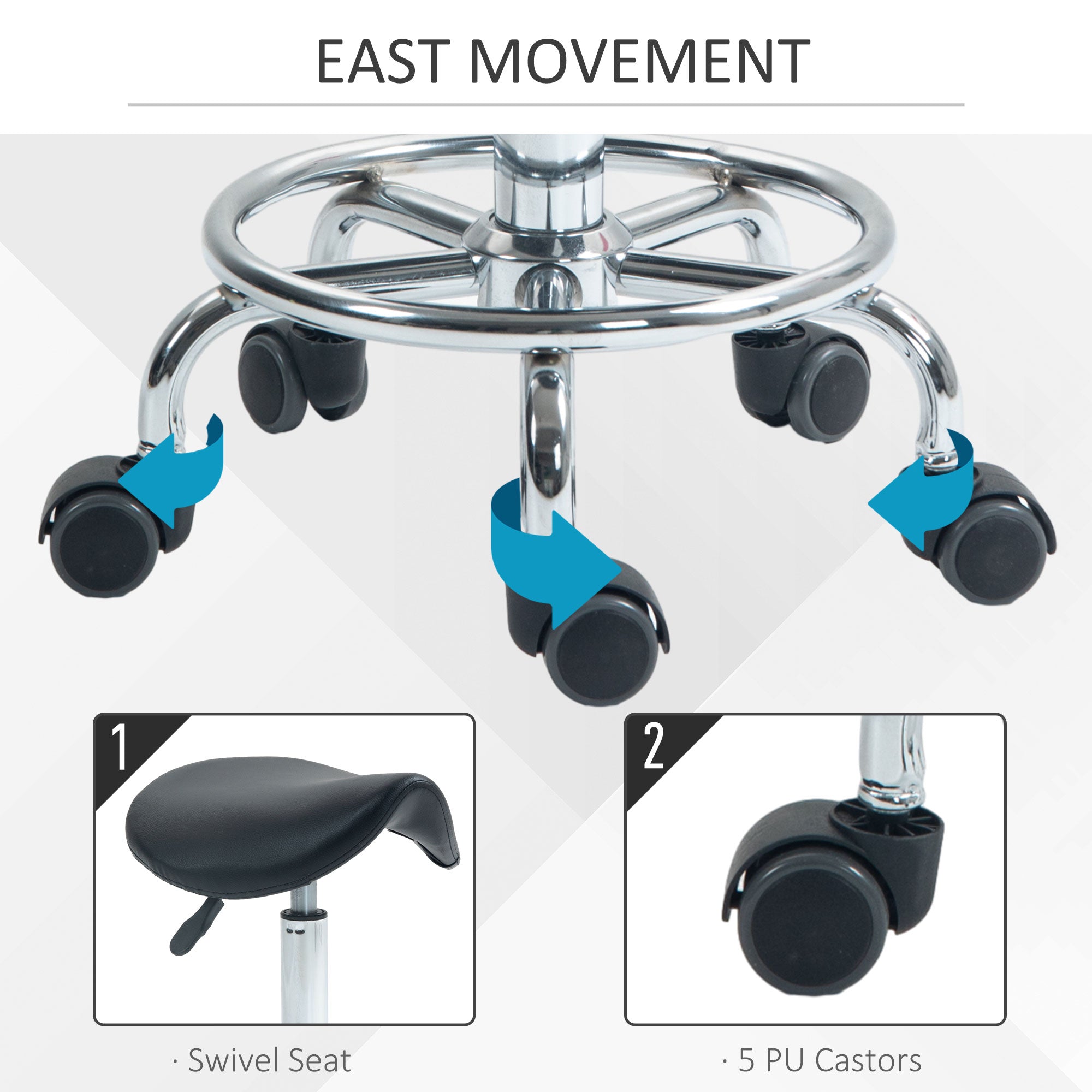 Kozy Salon Saddle Stool, Rolling Saddle Chair for Massage, Spa, Clinic, Beauty, Hairdressing and Tattoo, Black