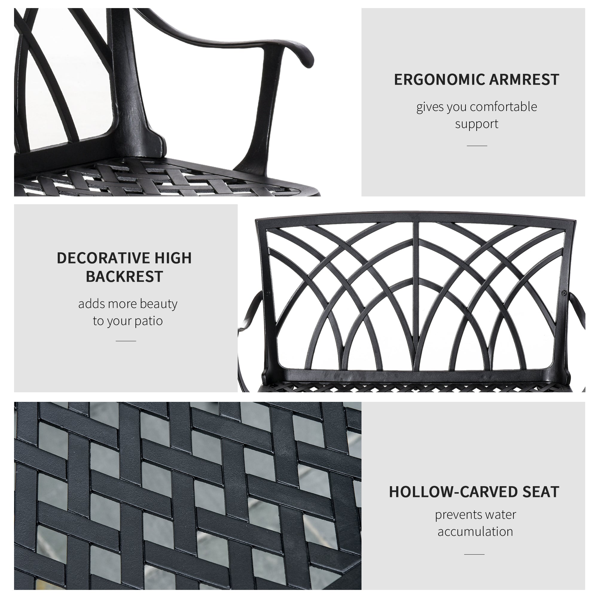 Kozy 2-Seater Cast Aluminium Garden Bench Loveseat Outdoor Furniture Chair w/ Decorative Backrest & Ergonomic Armrest for Patio Terrace Porch