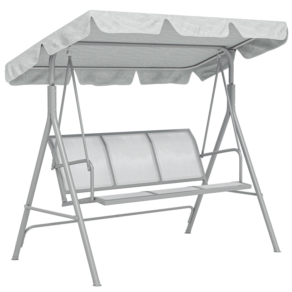 Kozy Metal Garden Swing Chair, 3-Seater Swing Seat, Patio Hammock Bench Canopy Lounger, Light Grey