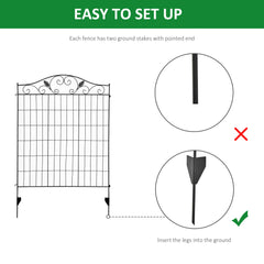 Kozy - Set of 2 Decorative Garden Fence, 8 Panels Metal Picket Fence, Versatile Shapes for Patio Lawn, 365cm x 112cm, Black
