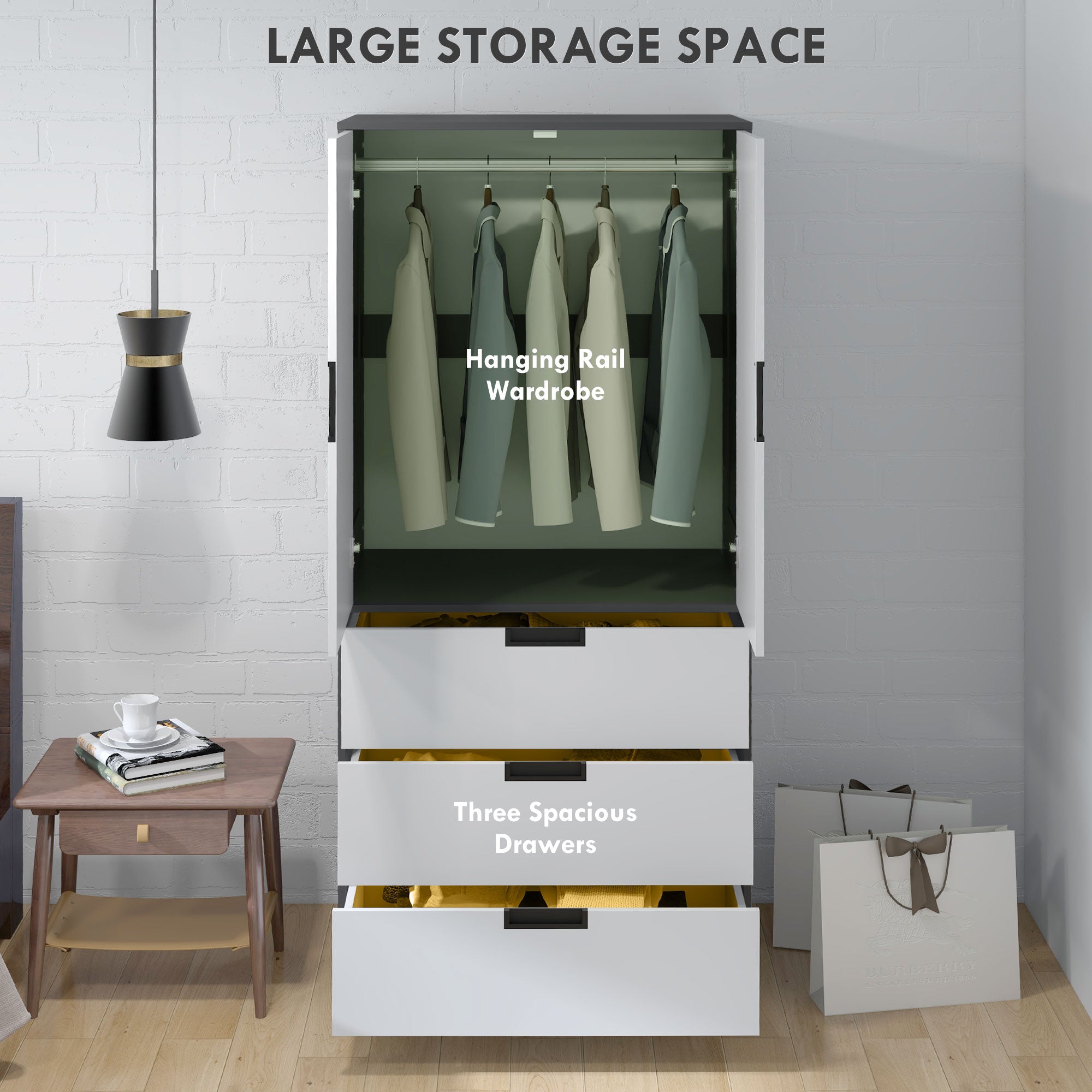 Two Door, Two Drawer Wardrobe - White/Brown