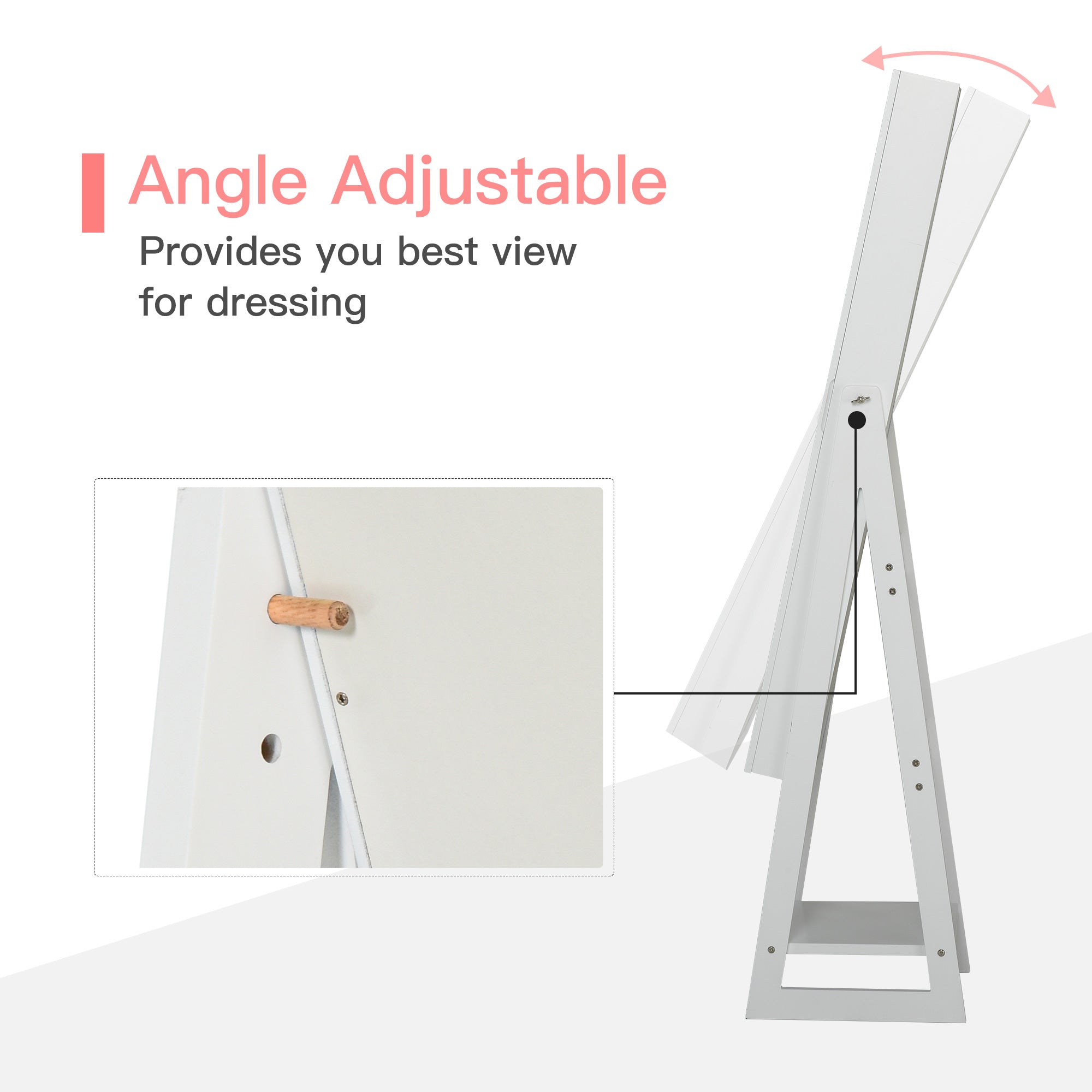 Kozy Jewellery Cabinet, Standing Mirror with LED Lights, Full-Length Mirror with Storage Drawers, Hooks and Shelves, Make-Up Armoire, Jewellery Organiser for Bedroom, White