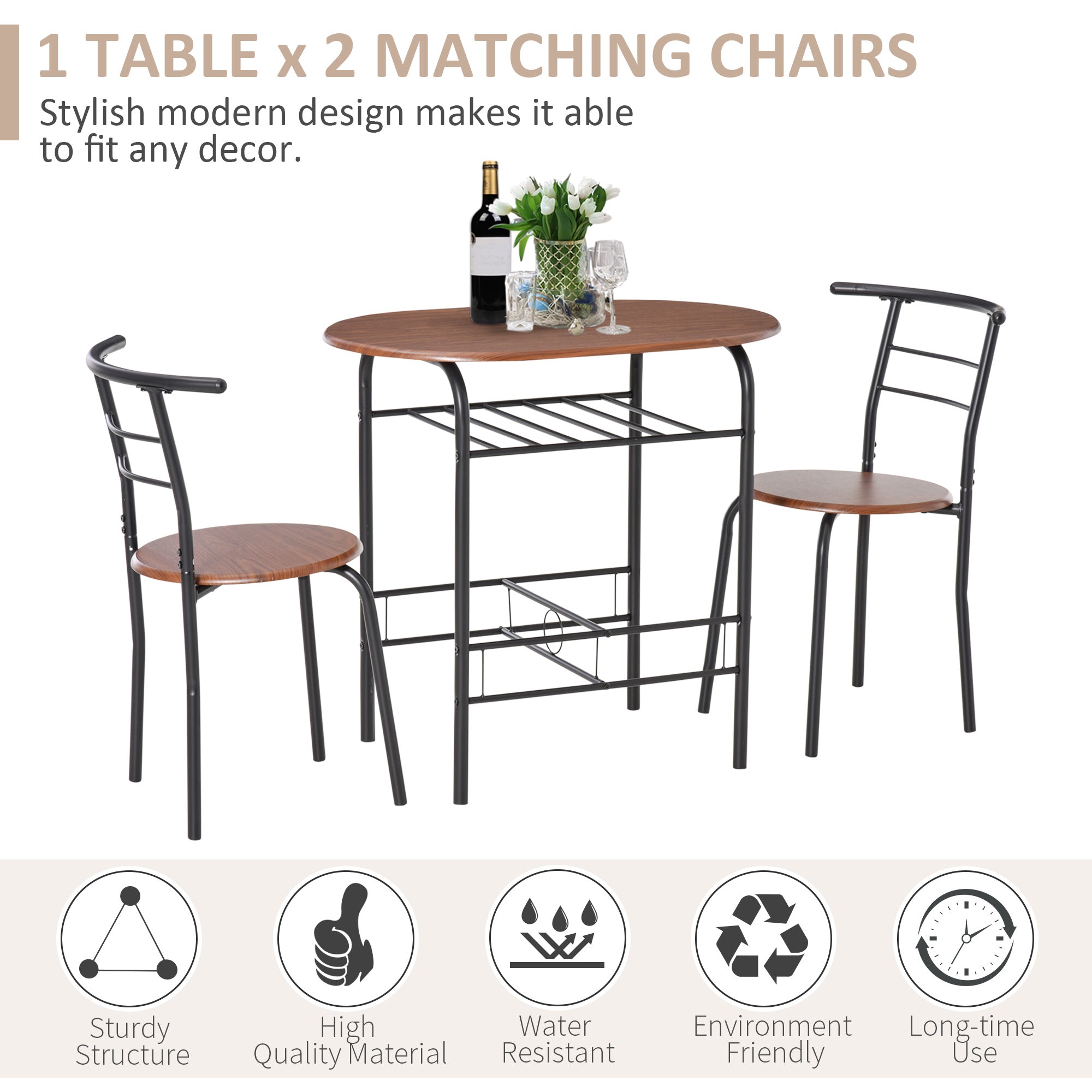 HOMCOM MDF 2 Person Dining Table Set 2