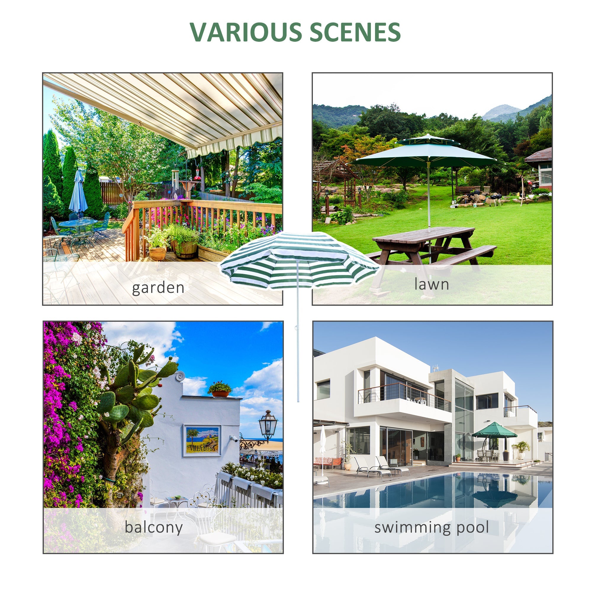 Outsunny Large 1.8m Patio Garden Beach Sun Crank Umbrella Sunshade Folding Tilt Crank Parasol New | Aosom UK