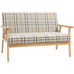 HOMCOM Loveseat w/ Checked Pattern, Linen-Feel Fabric Seat & Padded Back, for Bedroom, Living room, Office, Studio and Attic | Aosom UK