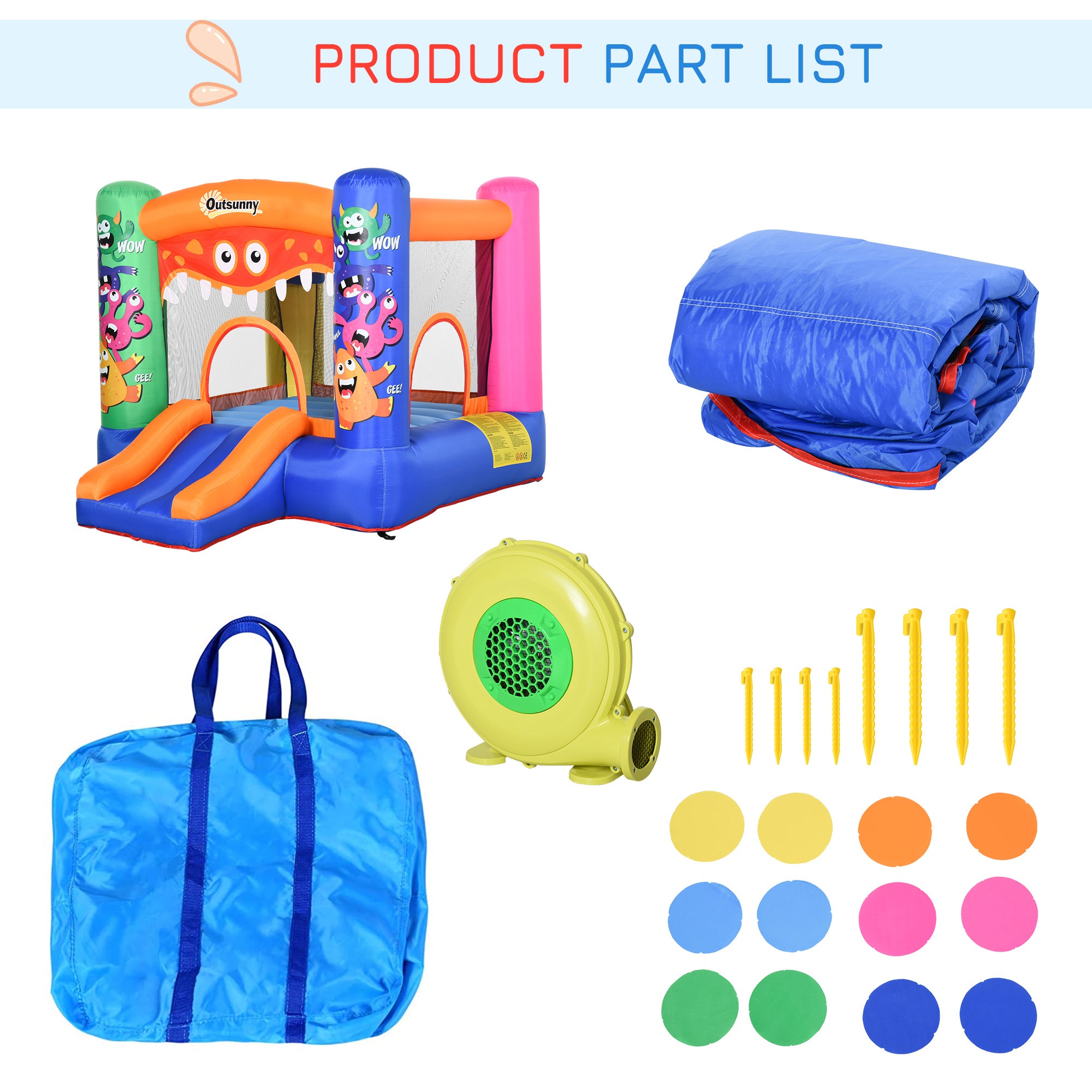 Kozy Bouncy Castle Inflatable Basket Trampoline Slide Monster Design 180 x 250 x 175 (CM)