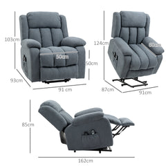 HOMCOM Oversized Riser and Recliner Chairs for the Elderly, Heavy Duty Fabric Upholstered Lift Chair w/ Remote Control, Side Pocket | Aosom UK