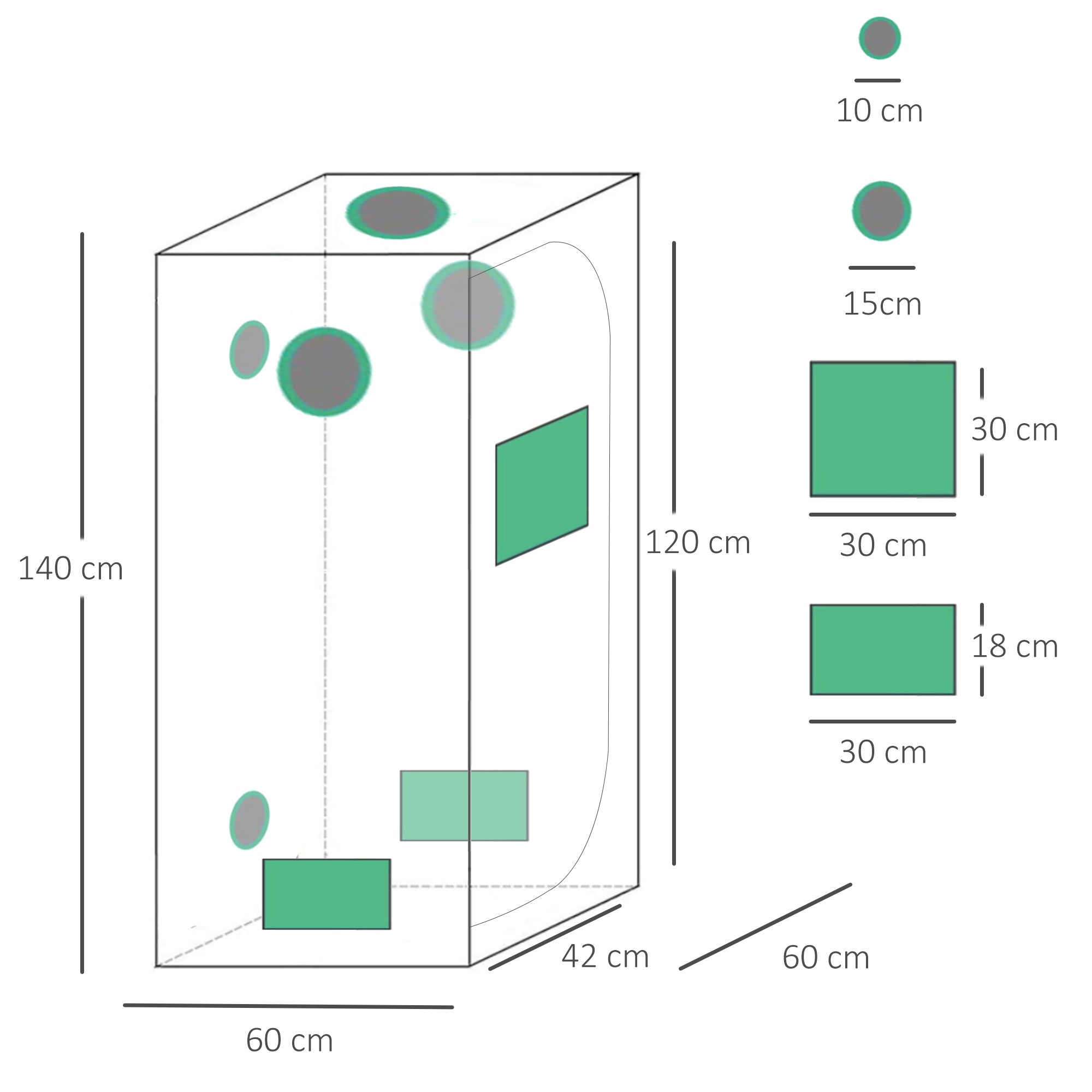 Outsunny Hydroponic Plant Grow Tent  W/ Window Tool Bag, 60L x 60W x 140Hcm