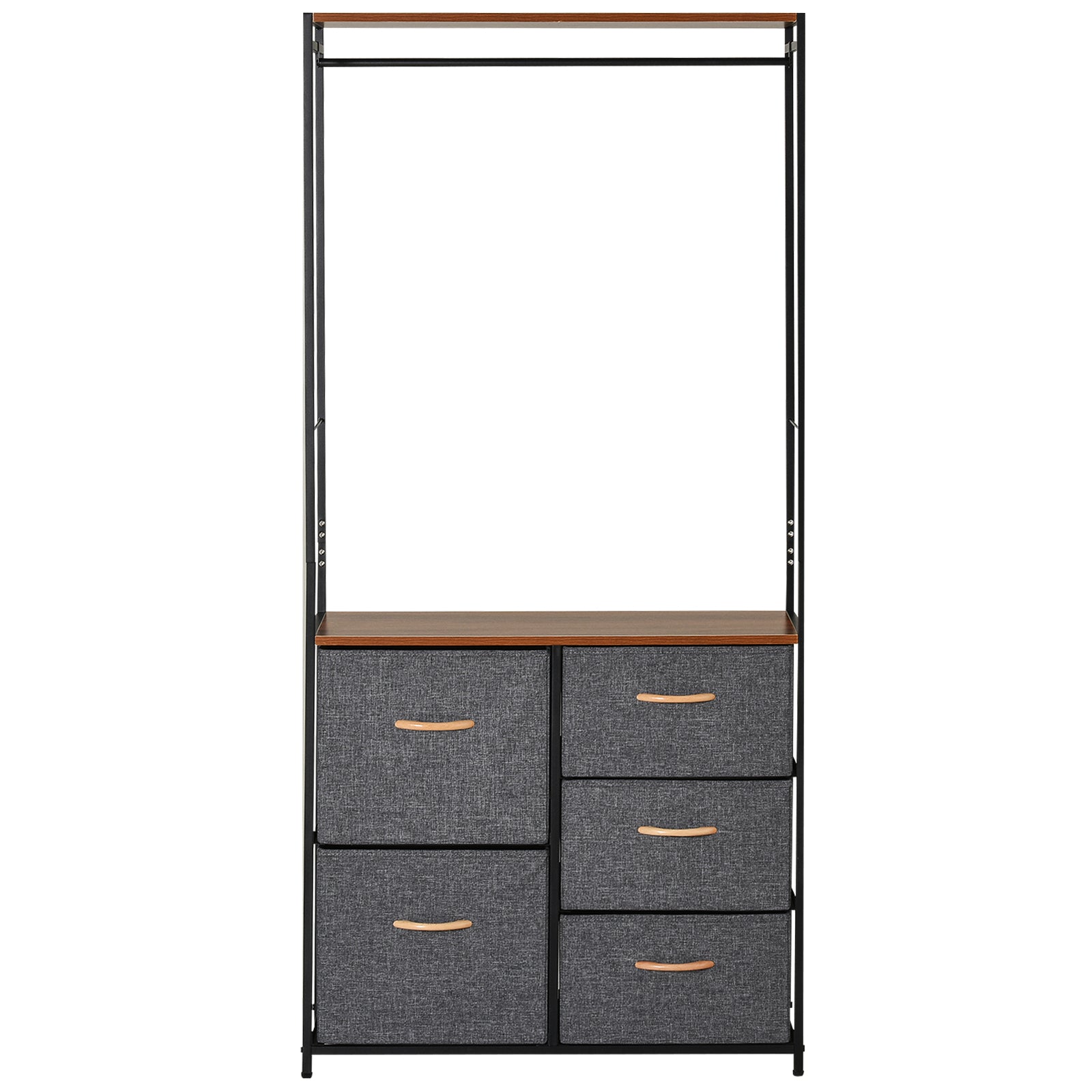 Kozy Chest of Drawers with Coat rack Steel Frame 5 Drawers  Bedroom Hallway Home Furniture Black Brown