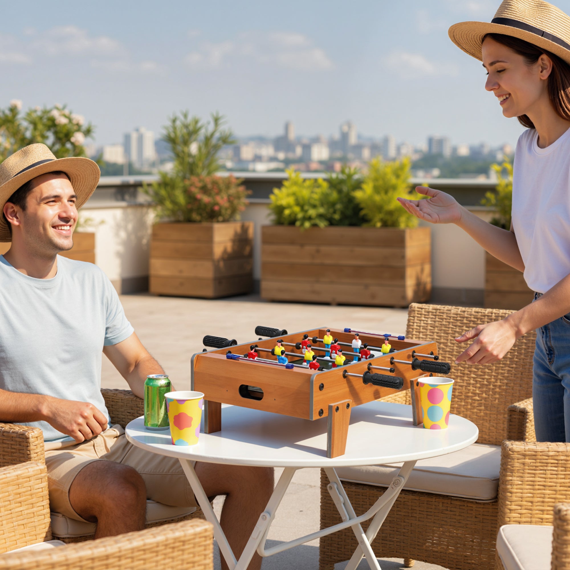 Kozy 20 in Table-top Football Table with Stainless Steel Rods, Compact Foosball Table for Kids and Adults, All-Inclusive Foosball Game Set for Indoor, Nature Wood Finish