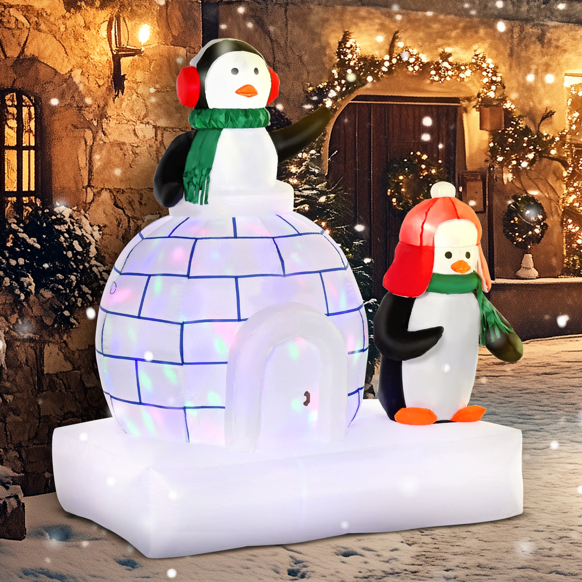 Kozy 5ft Christmas Inflatable Two Penguins Wearing a Scarf with Ice House Blow Up Decor Home Indoors with Built-in LED Lights Outdoor Toys in Lawn Garden