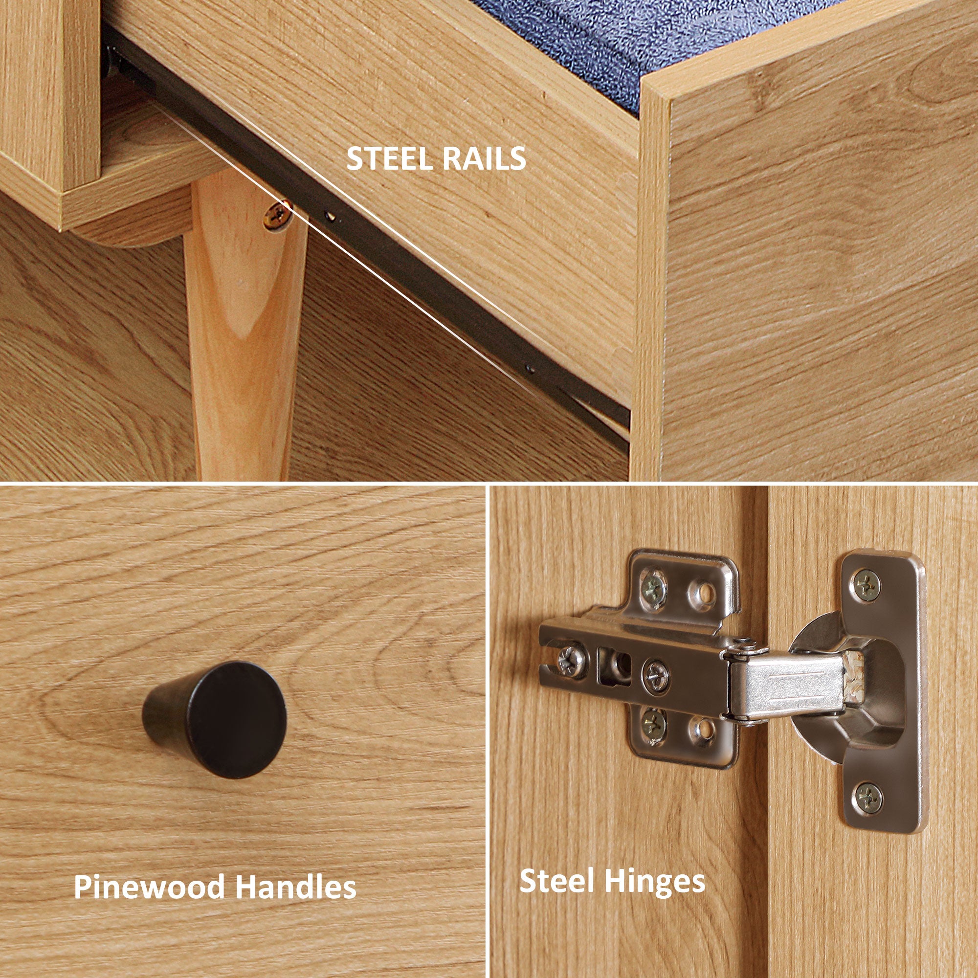 Kozy Wardrobe with 2 Doors, 2 Drawers, Hanging Rail for Bedroom Clothes Storage Organiser, 80x52x180cm, Natural Tone