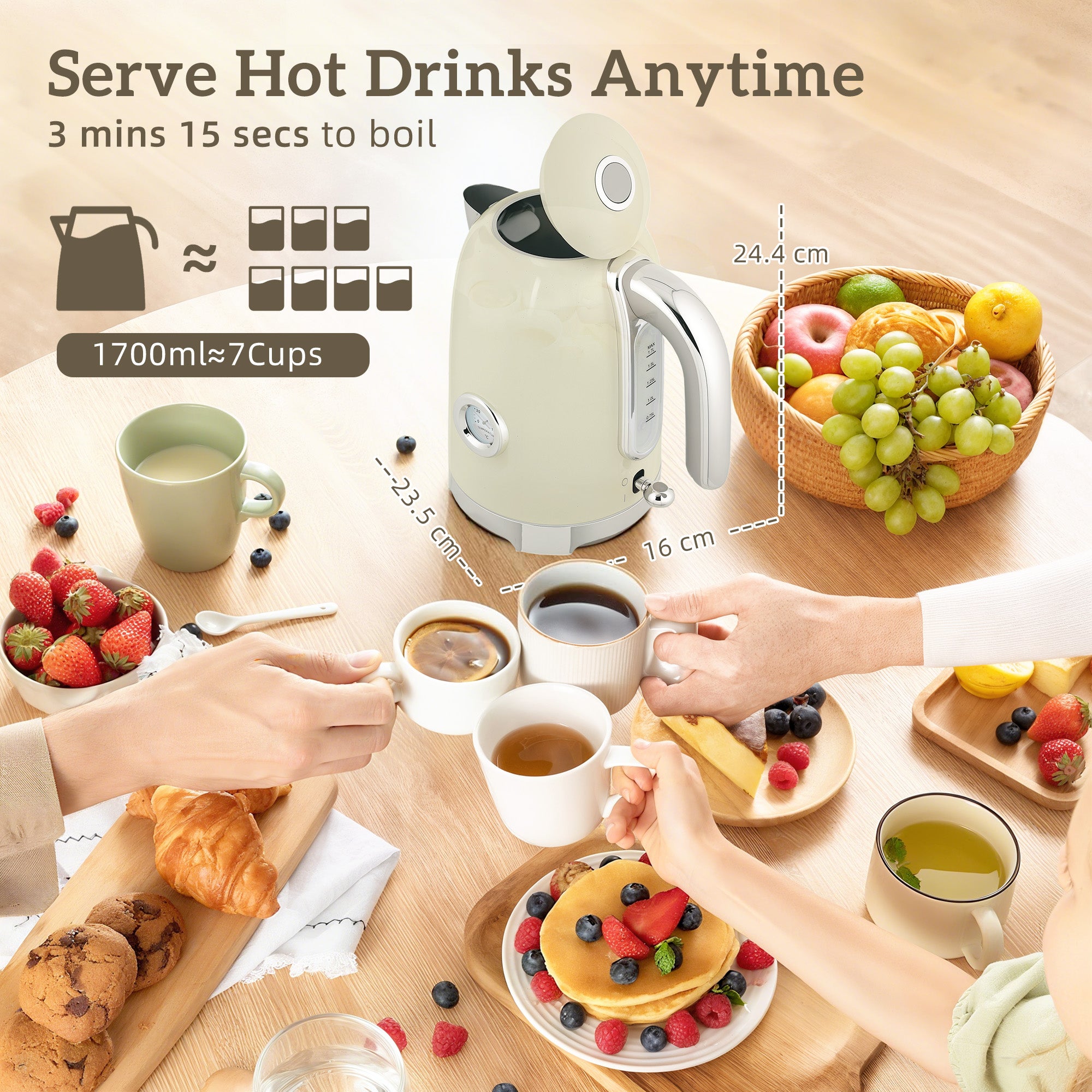 Kozy Retro 3000W Kettle and Toaster Set - Grey