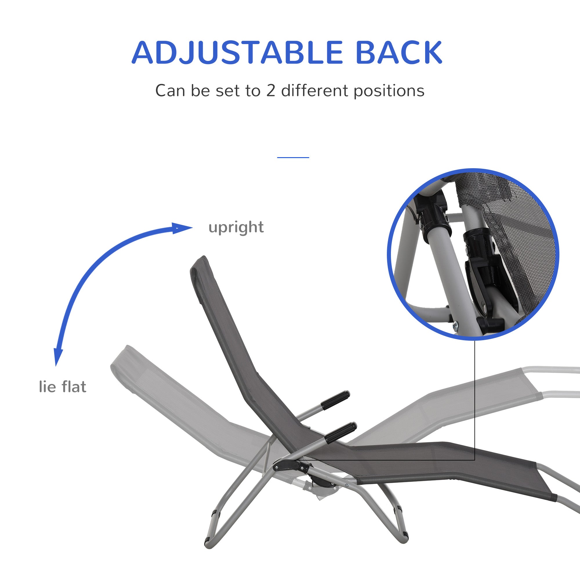 Kozy Set of 2 Outdoor Patio Chaise Recliner Portable Lounge Chairs w/ Rust-Resistant Steel Frame & Adjustable Backrest, Grey