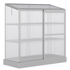 Kozy 3 Tier Greenhouse Garden Outdoor Cold Frame Plant Flower Growth Transparent Polycarbonate Board Openable Roof Sliding Door w/ Foundation 131L x 58W x 140H cm