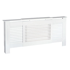 Kozy MDF Extendable Radiator Cover Cabinet Shelving Home Office Slatted Design White 139-208.5L x 20.5W x 82.5H cm