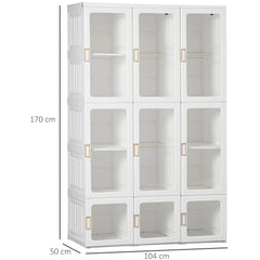 Kozy Portable Clothes Wardrobe for Bedroom, Foldable Clothes Organiser with Cube Storage, Hanging Rods, Magnet Doors, White