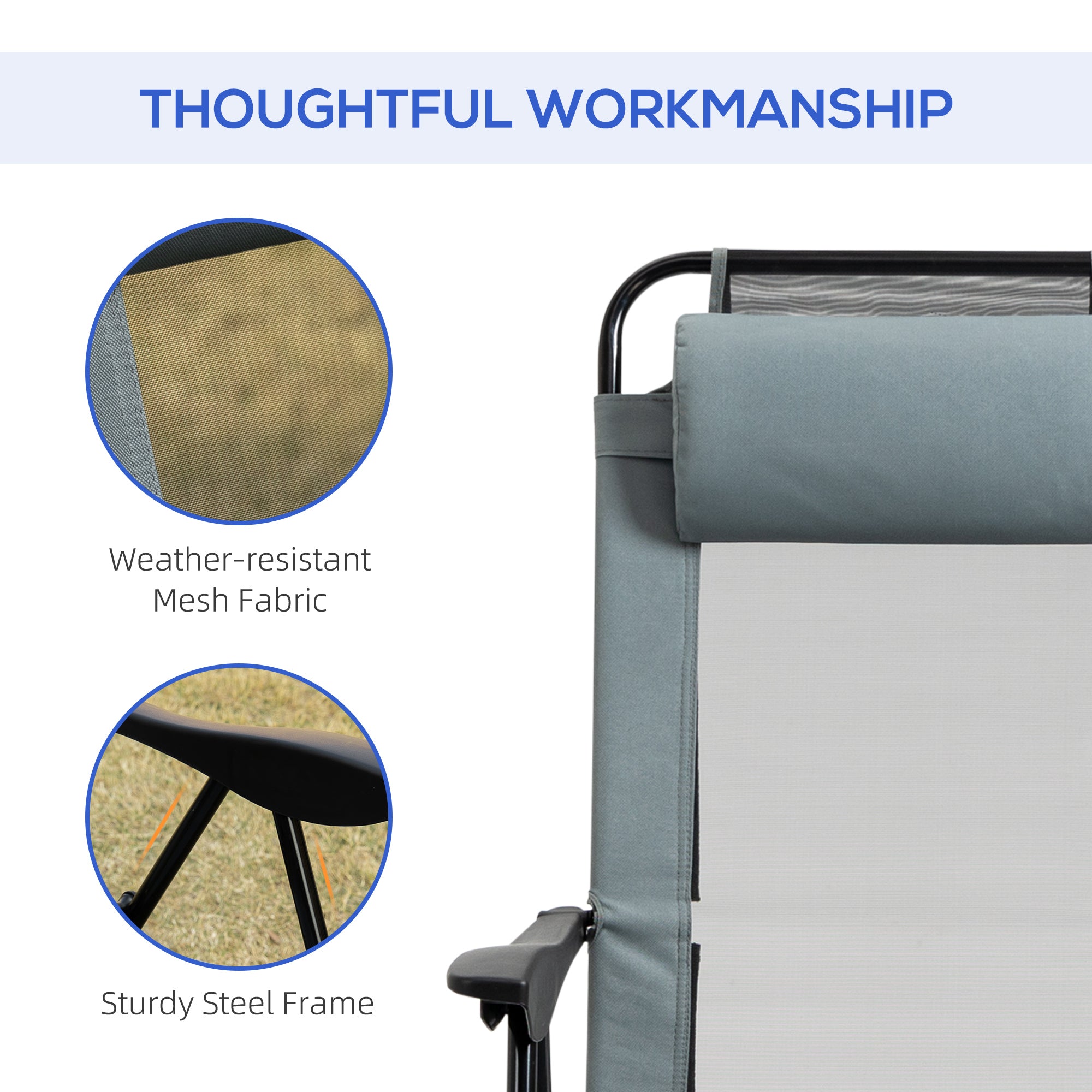 Kozy Set of 2 Portable Folding Recliner Outdoor Patio Adjustable Backrest, Grey